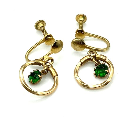 Vintage Minimalist Dangle Earrings, Gold Tone Twisted Hoop Drop with Shimmering - Picture 2 of 6